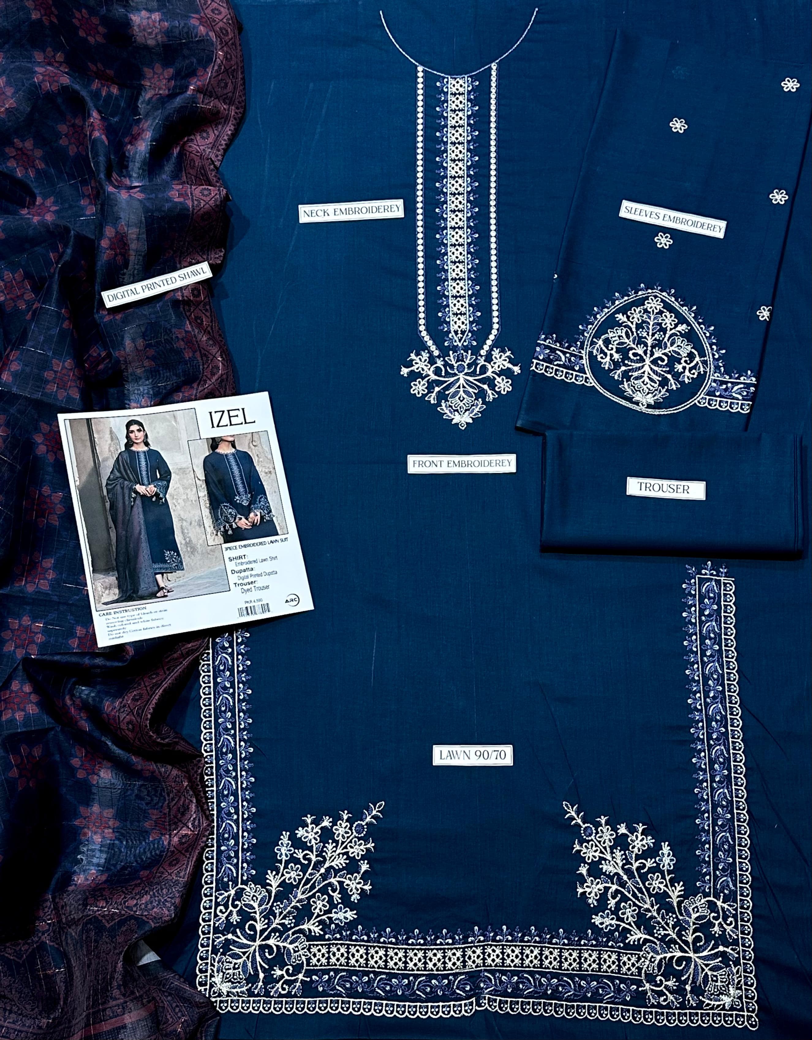 LIBAS  LAWN 3PC EMBROIDERED 1492