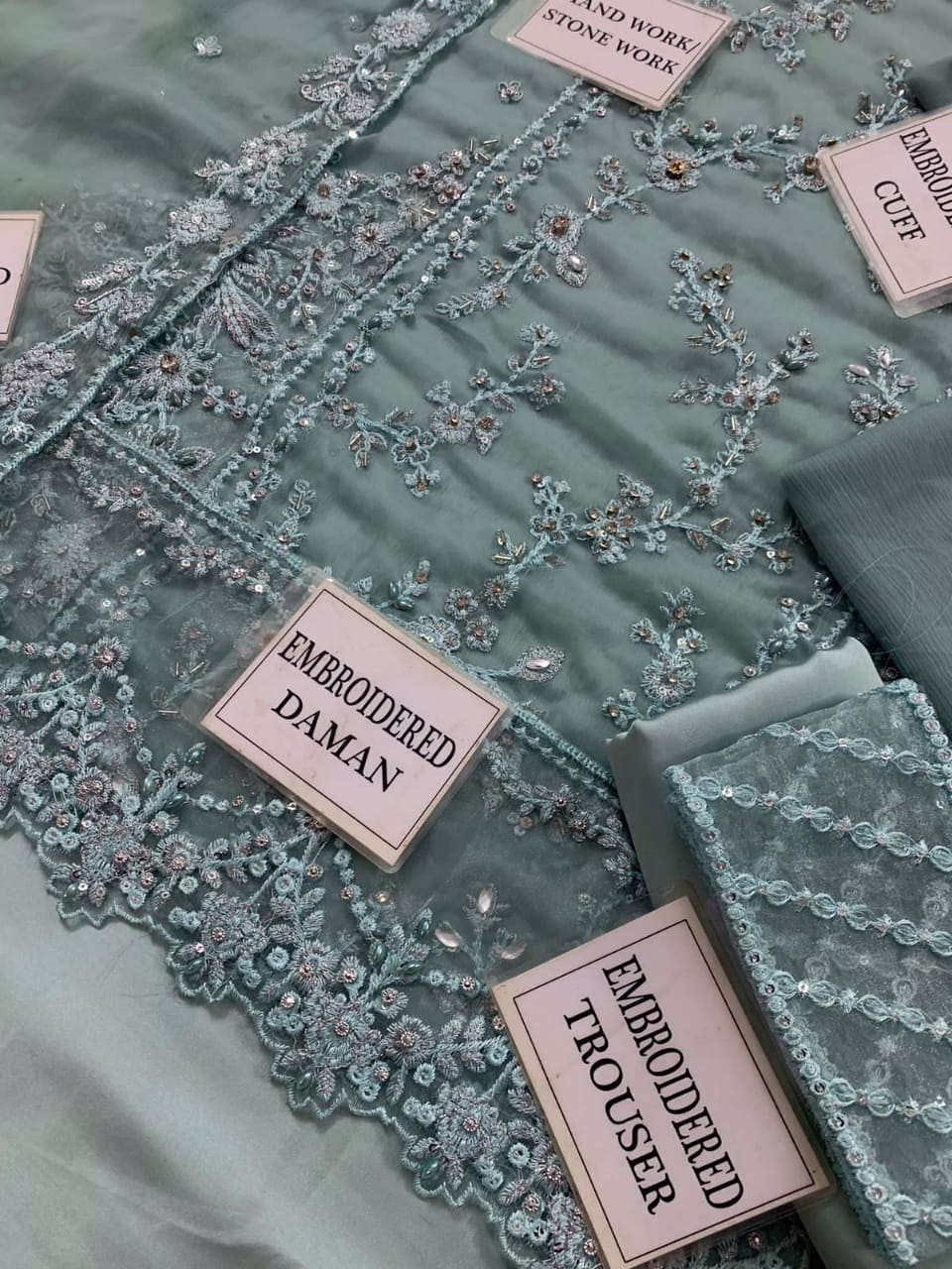 AZURE Chiffon Heavy Embroidered 3pc unstich D-1755