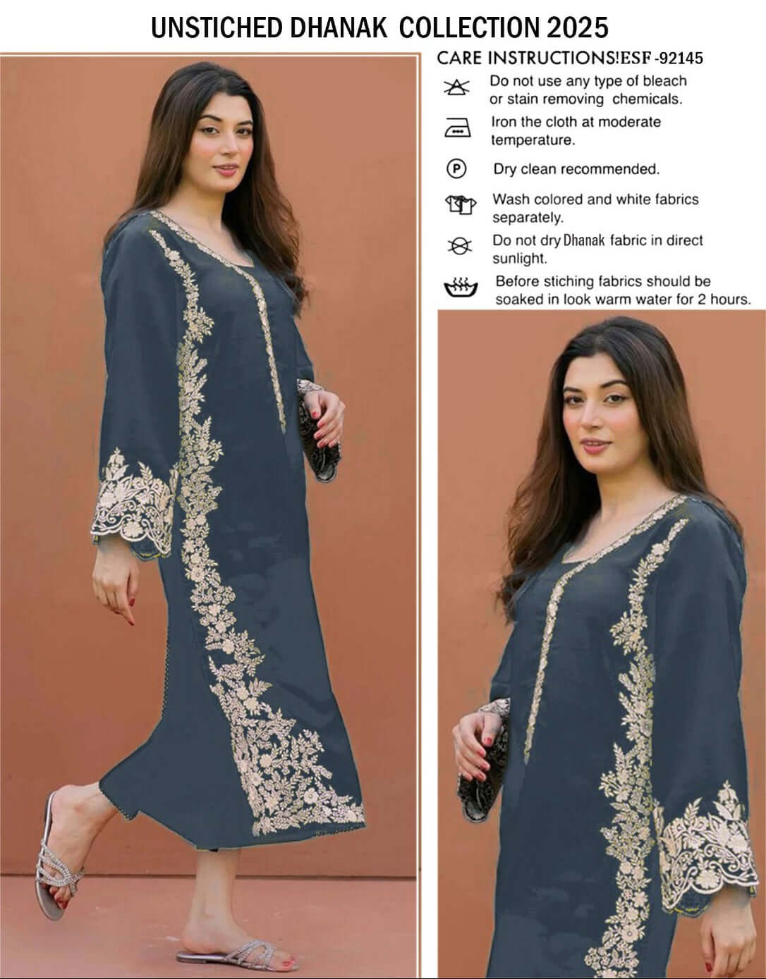 Winter Dhanak Fabric Embroidered | Unstitch 2-Piece Suit | Shirt & Trouser D-1124