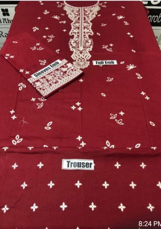 Winter Dhanak Fabric Embroidered | Unstitch 2-Piece Suit | Shirt & Trouser D-1112