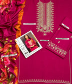 Embroidery Winter Dhanak Fabirc 3pc suit, GuaranteeWinter Dhanak Unstitched Embroidered 3-Piece Suit with Digital Printed Pashmina Wool Shawl D-1024