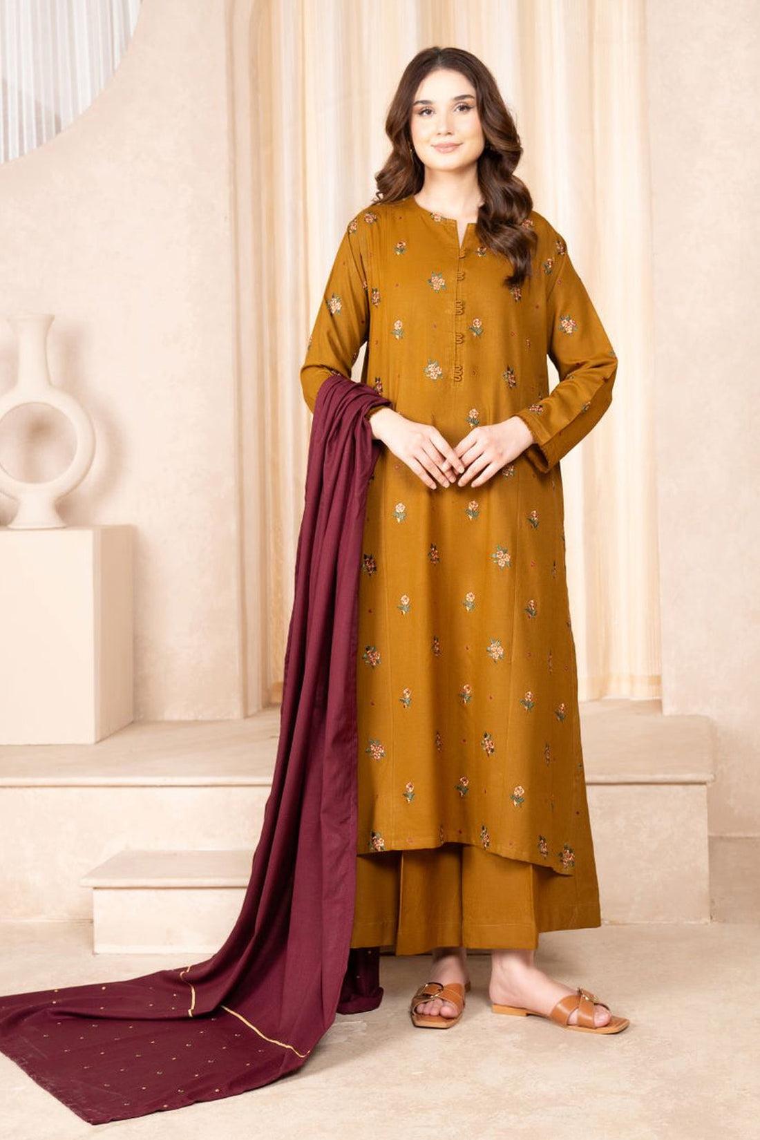 Winter Dhanak Unstitched Embroidered 3-Piece Suit with Digital Printed Pashmina Wool Shawl D-1022