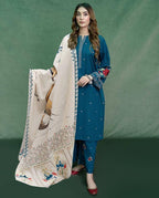 Winter Dhanak Unstitched Embroidered 3-Piece Suit with Digital Printed Pashmina Wool Shawl D-1021