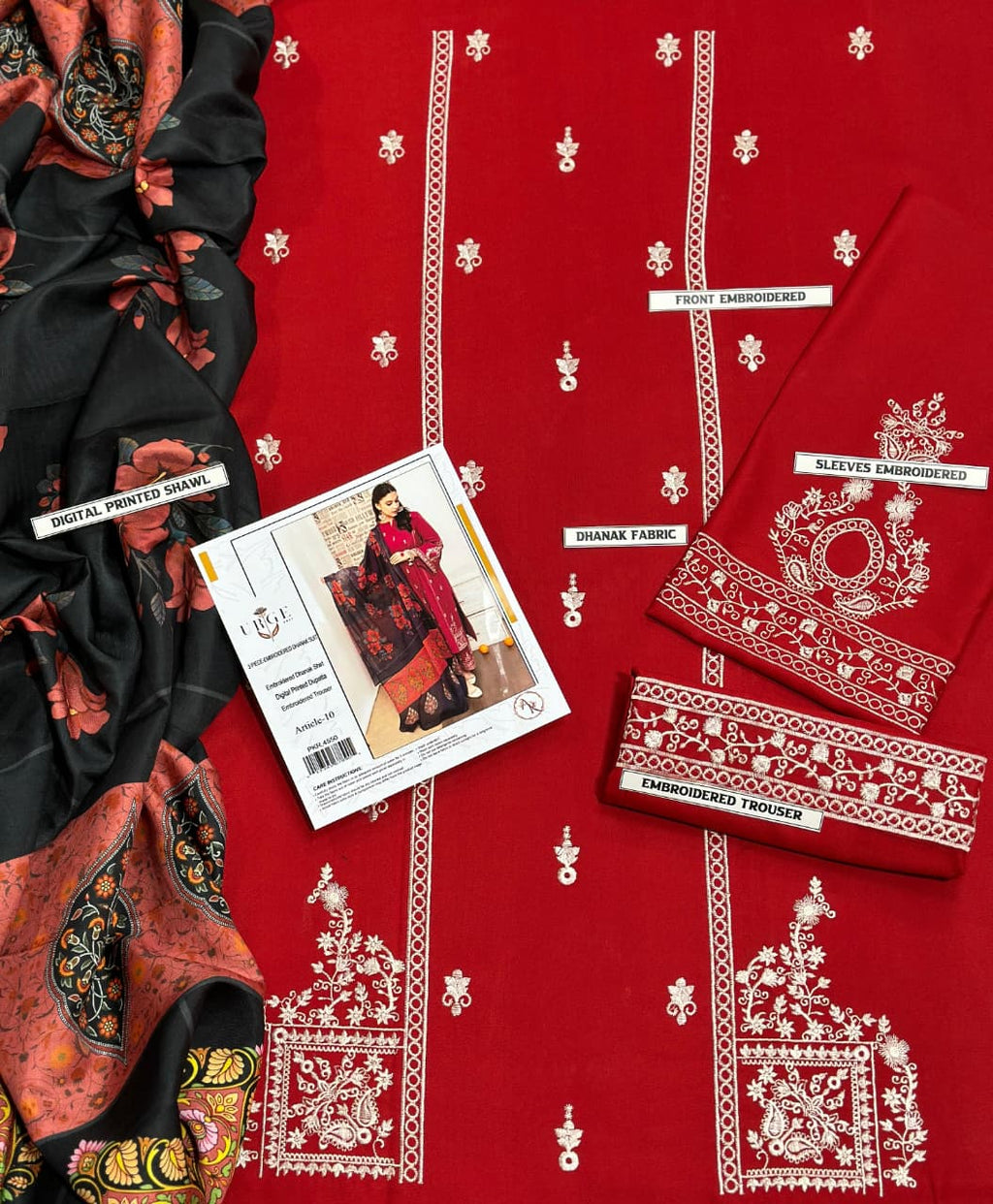 Winter Dhanak Unstitched Embroidered 3-Piece Suit with Digital Printed Pashmina Wool Shawl D-1002