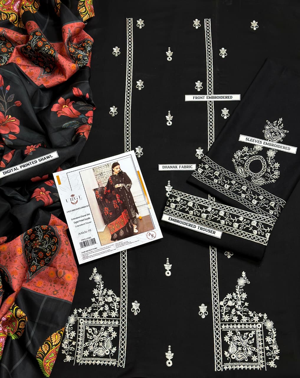 Winter Dhanak Unstitched Embroidered 3-Piece Suit – Premium Quality D-1001