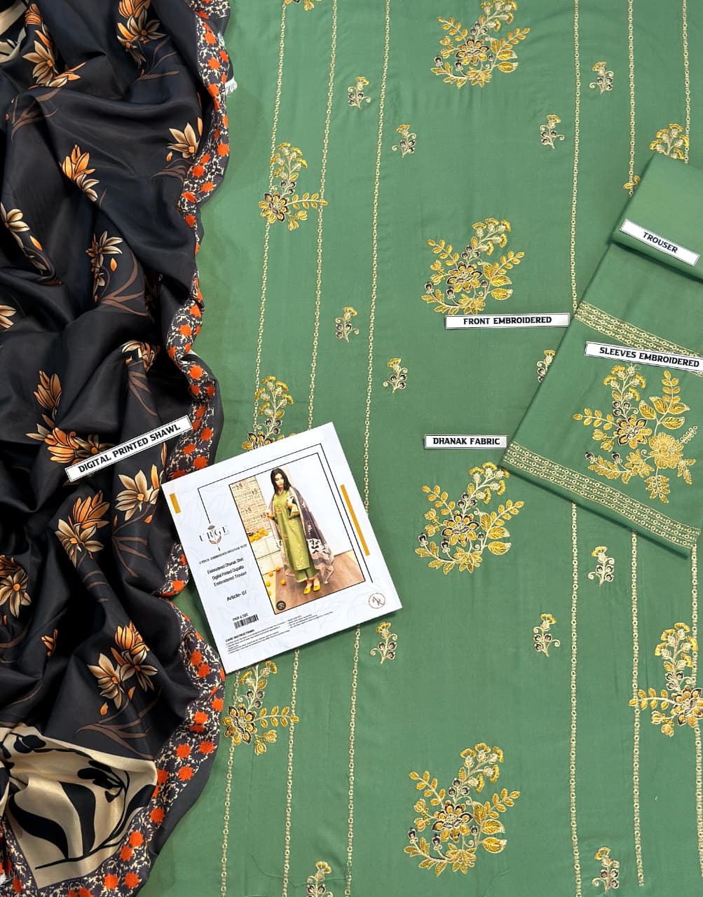 Winter Dhanak Unstitched Embroidered 3-Piece Suit with Digital Printed Pashmina Wool Shawl D-1020