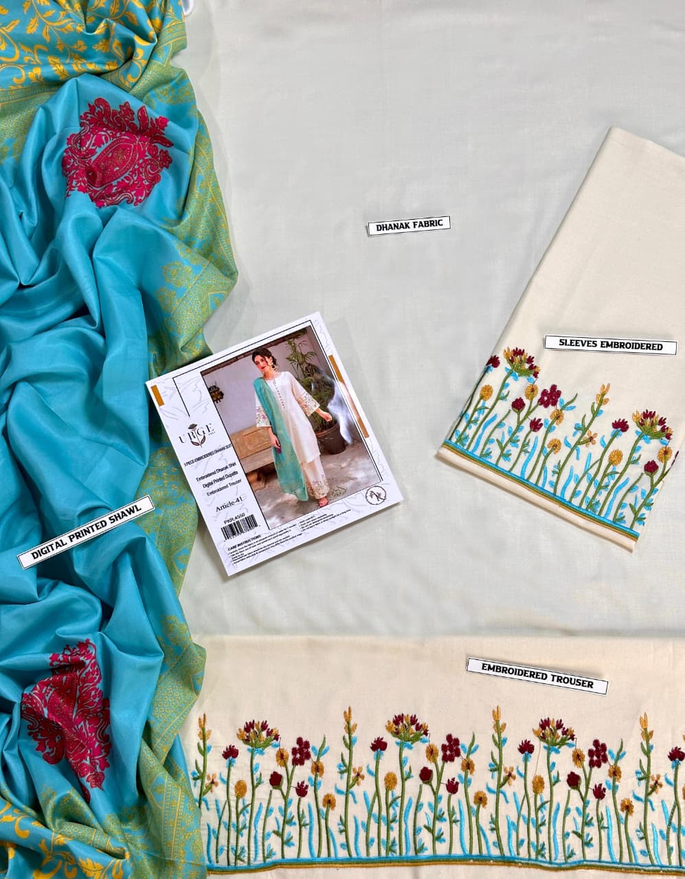 Winter Dhanak Unstitched Embroidered a3-Piece Suit with Digital Printed Pashmina Wool Shawl D-1004