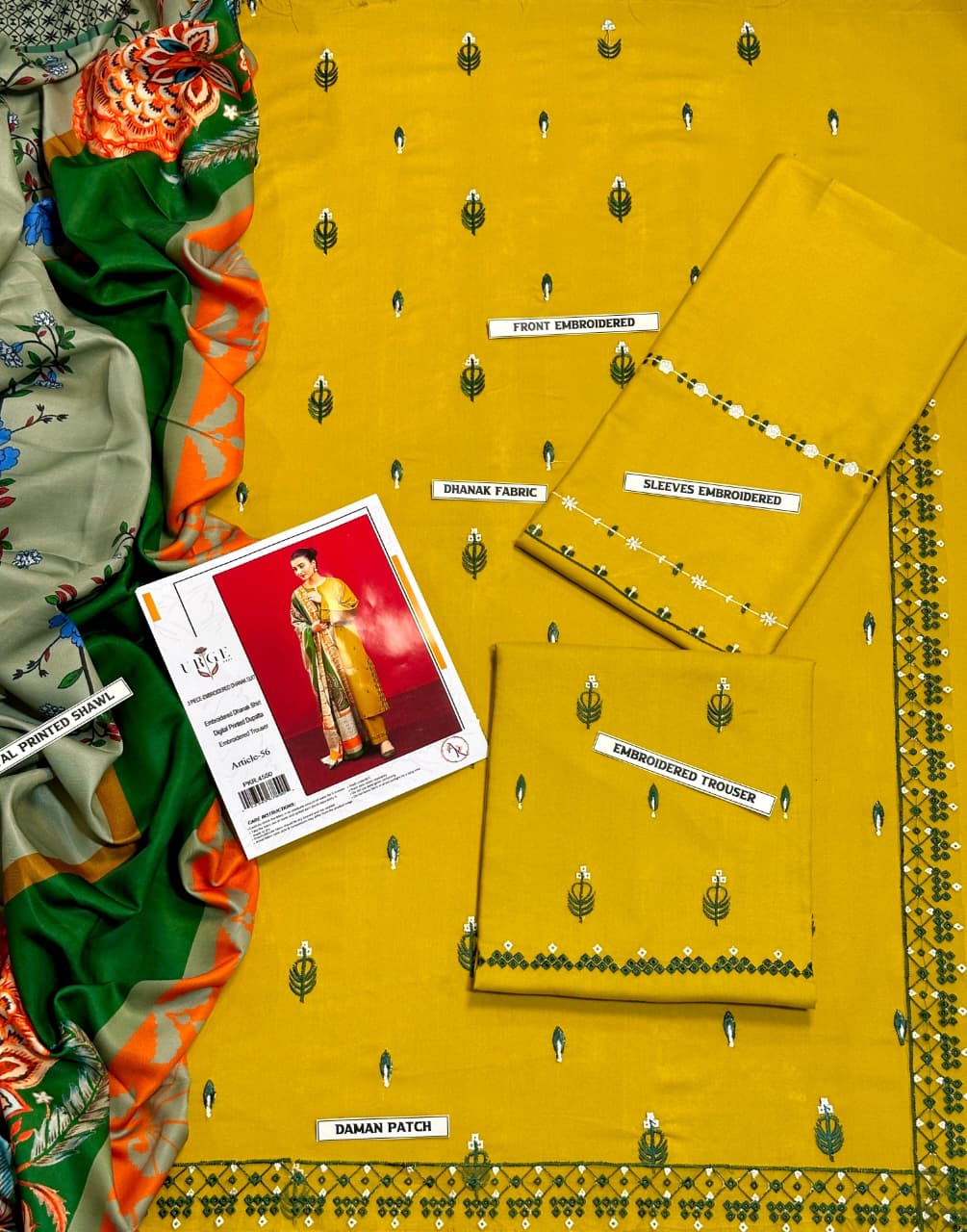 Winter Dhanak Unstitched Embroidered 3-Piece Suit with Digital Printed Pashmina Wool Shawl D-1005