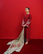 Winter Dhanak Unstitched Embroidered 3-Piece Suit with Digital Printed Pashmina Wool Shawl D-1007