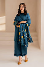 Winter Dhanak Unstitched Embroidered 3-Piece Suit with Digital Printed Pashmina Wool Shawl D-1012