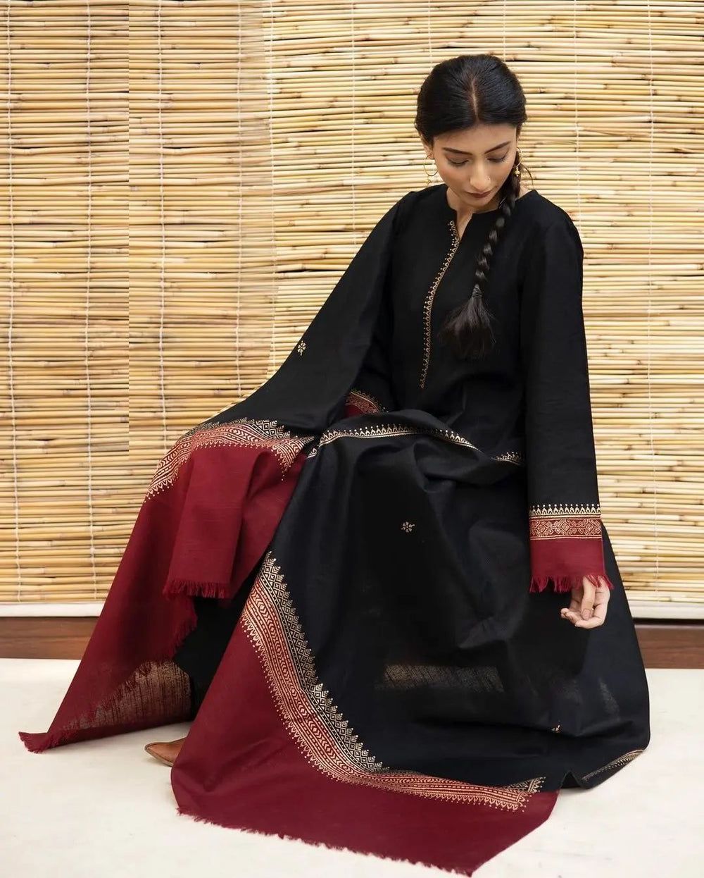 Winter Dhanak Unstitched Embroidered 3-Piece Suit with Digital Printed Pashmina Wool Shawl D-1010