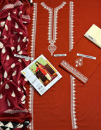 Winter Dhanak Unstitched Embroidered 3-Piece Suit with Digital Printed Pashmina Wool Shawl D-1008