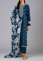 Winter Dhanak Unstitched Embroidered 3-Piece Suit with Digital Printed Pashmina Wool Shawl D-1009