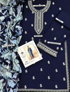 Winter Dhanak Unstitched Embroidered 3-Piece Suit with Digital Printed Pashmina Wool Shawl D-1009