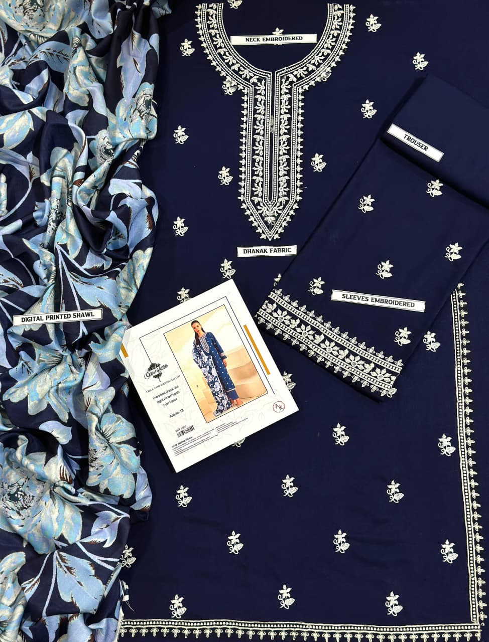 Winter Dhanak Unstitched Embroidered 3-Piece Suit with Digital Printed Pashmina Wool Shawl D-1009