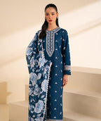 Winter Dhanak Unstitched Embroidered 3-Piece Suit with Digital Printed Pashmina Wool Shawl D-1009