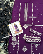 Winter Dhanak Unstitched Embroidered 3-Piece Suit with Digital Printed Pashmina Wool Shawl D-1011