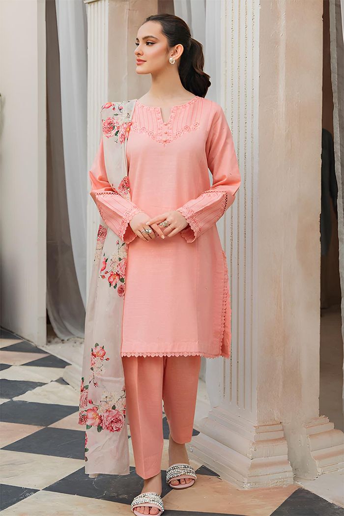 Winter Dhanak Unstitched Embroidered 3-Piece Suit with Digital Printed Pashmina Wool Shawl D-1018