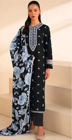 Winter Dhanak Unstitched Embroidered 3-Piece Suit with Digital Printed Pashmina Wool Shawl D-1015