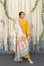 Winter Dhanak Unstitched Embroidered 3-Piece Suit with Digital Printed Pashmina Wool Shawl D-1014