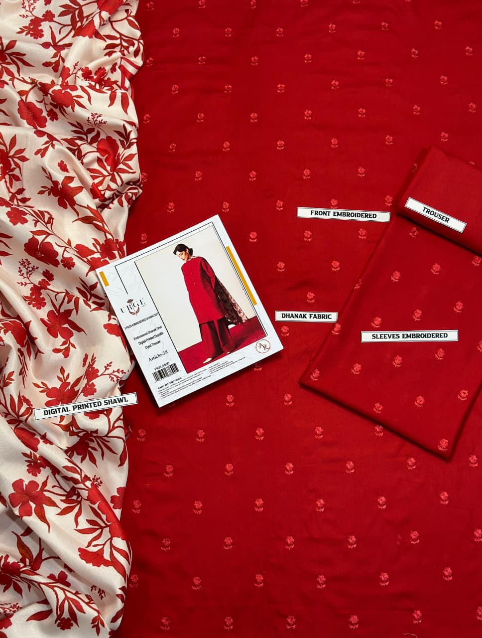 Winter Dhanak Unstitched Embroidered 3-Piece Suit with Digital Printed Pashmina Wool Shawl D-1013