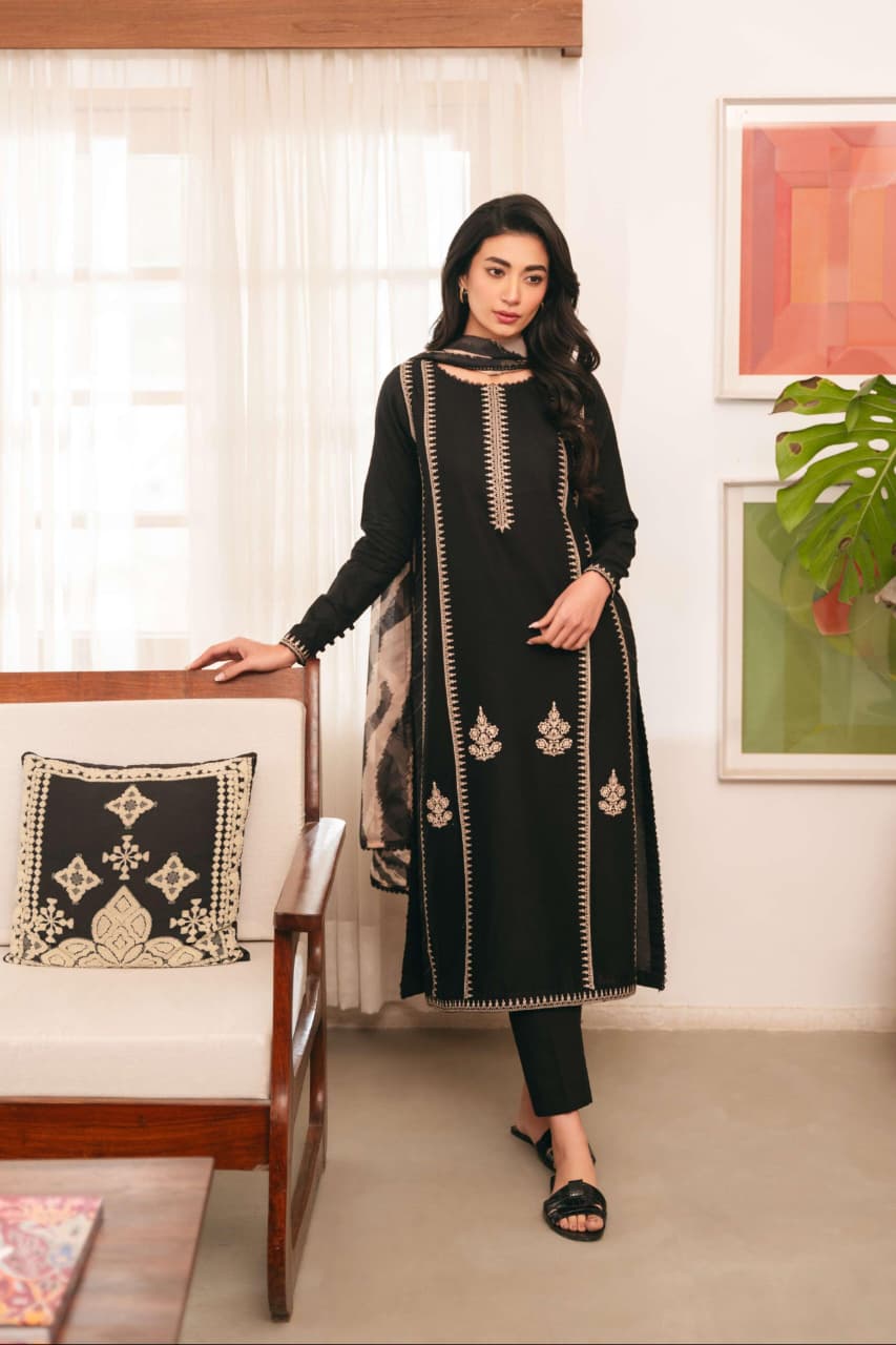 Winter Dhanak Unstitched Embroidered 3-Piece Suit with Digital Printed Pashmina Wool Shawl D-1019
