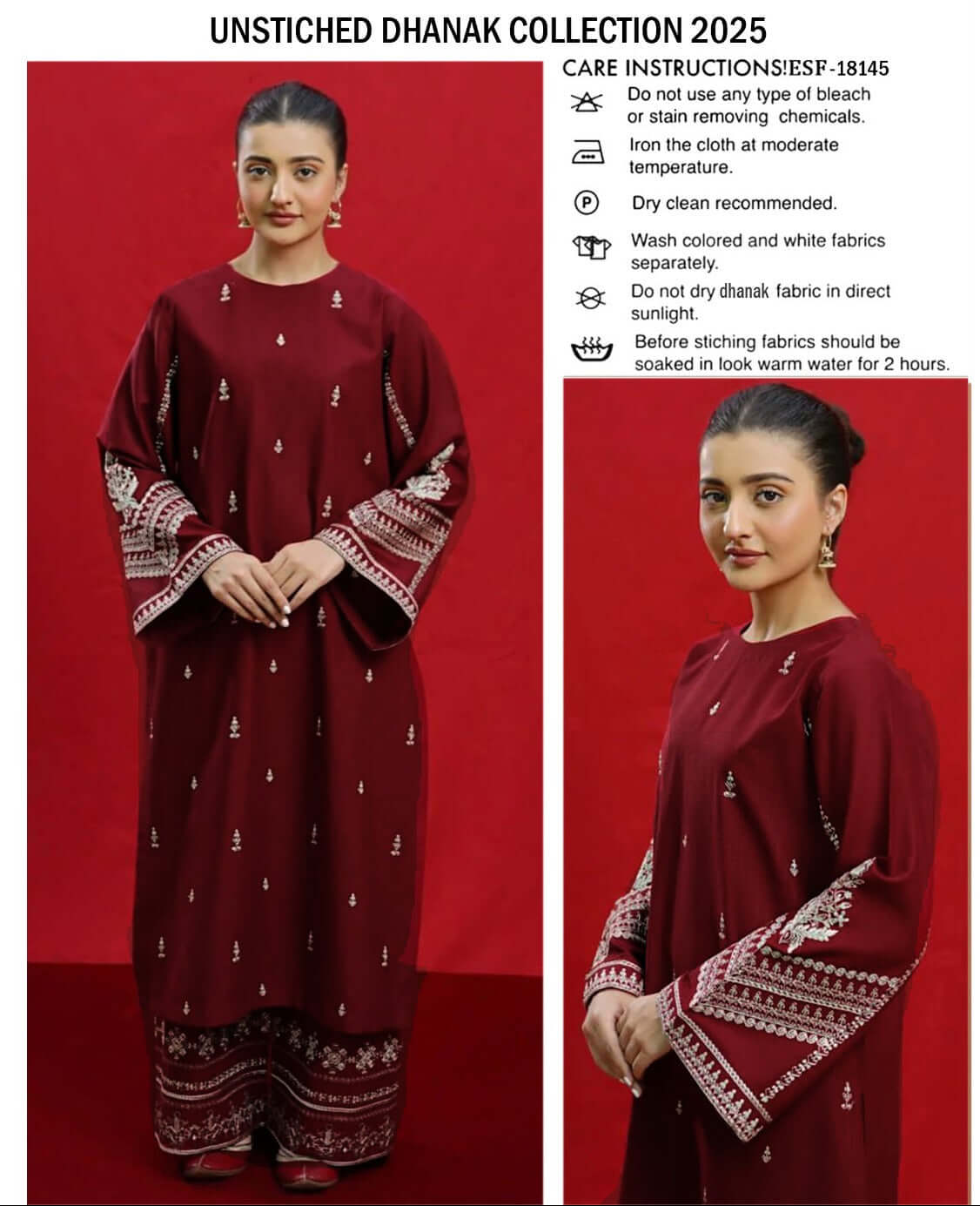 Winter Dhanak Fabric Embroidered | Unstitch 2-Piece Suit | Shirt & Trouser D-1130