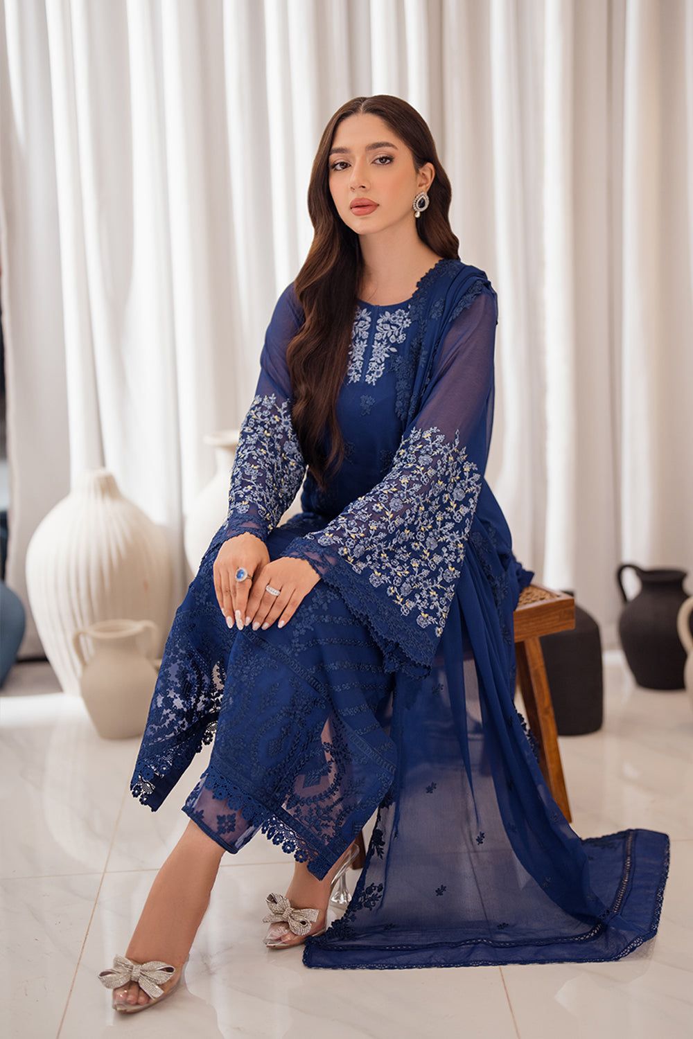 AZURE chiffon collection heavy embroidered D-1756