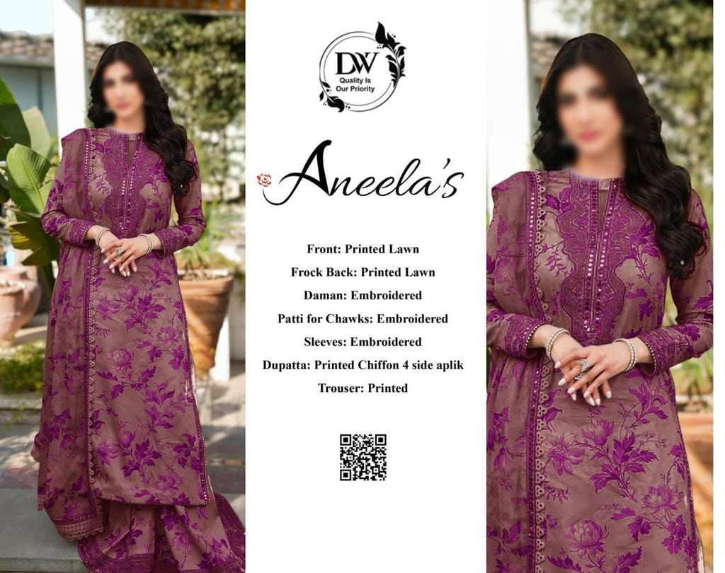 ANEELAS LAWN Embroidered 1393