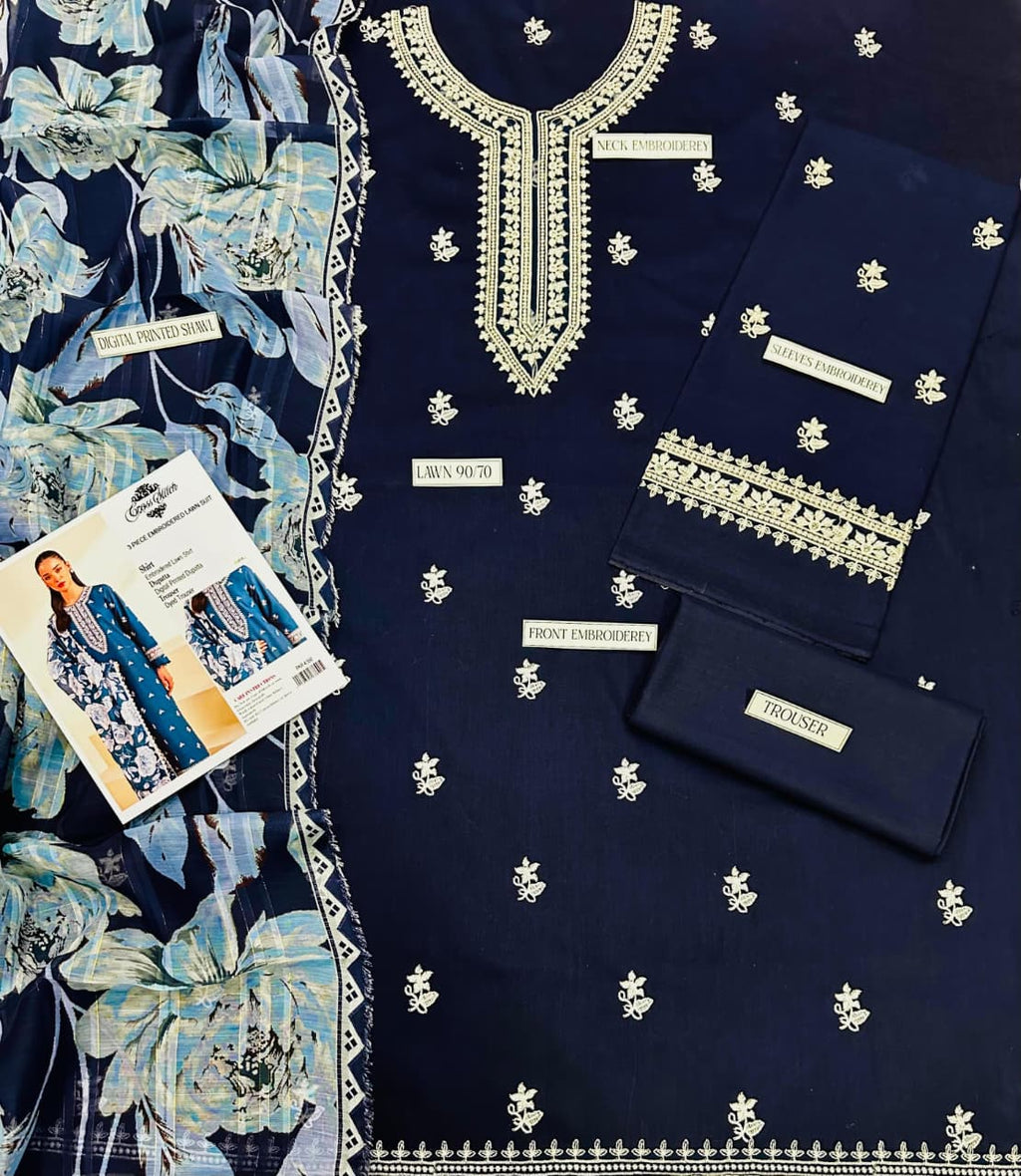 3PC LAWN  EMBROIDERED 1522