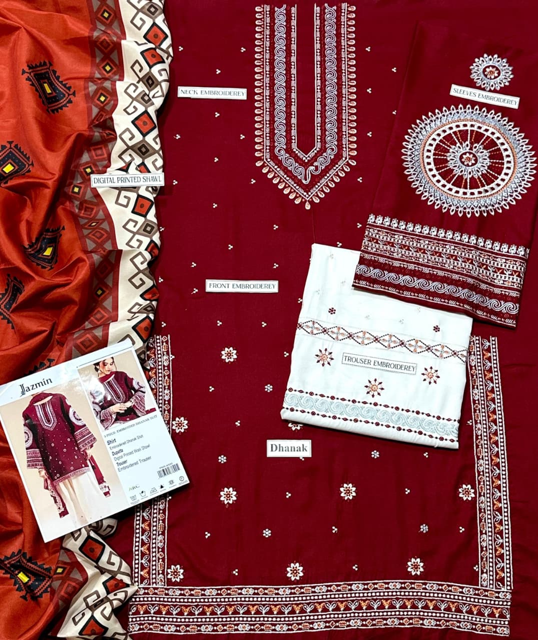 DHANAK 3PC Embroidered