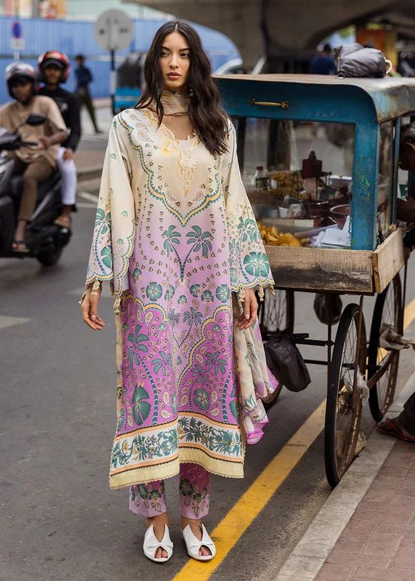Mushaq Lawn Collection 3 Piece Suit | Heavy Embroidered Neck & Chiffon Dupatta