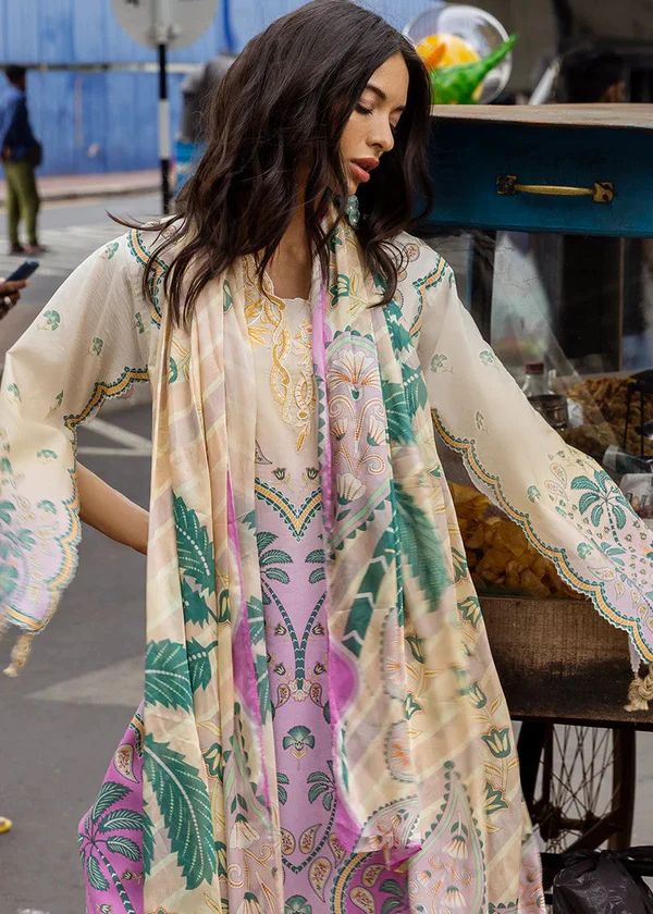 Mushaq Lawn Collection 3 Piece Suit | Heavy Embroidered Neck & Chiffon Dupatta