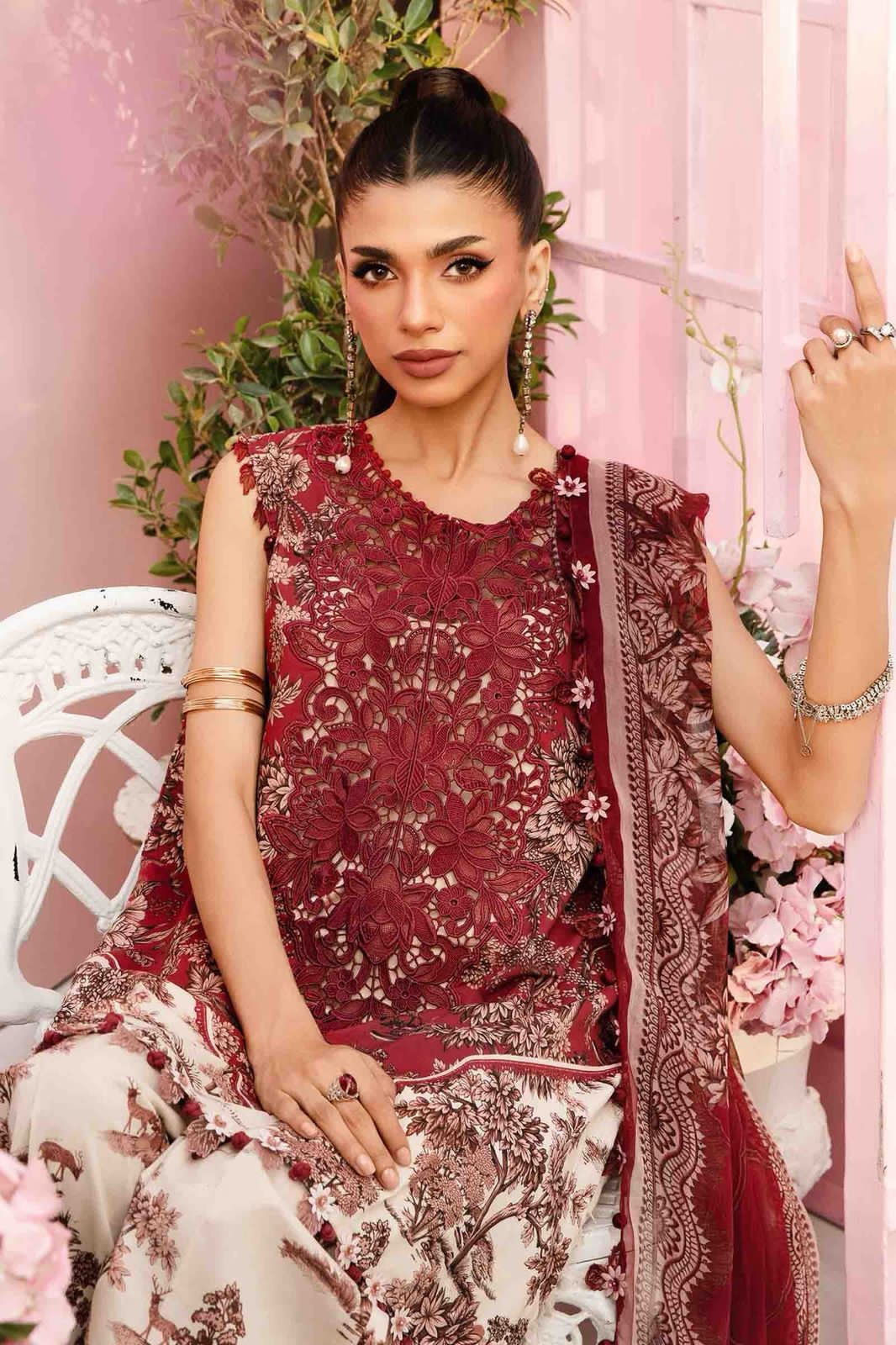 Maria B Lawn Unstitched 3 Piece Suit | Embroidered Neck &amp; Daman