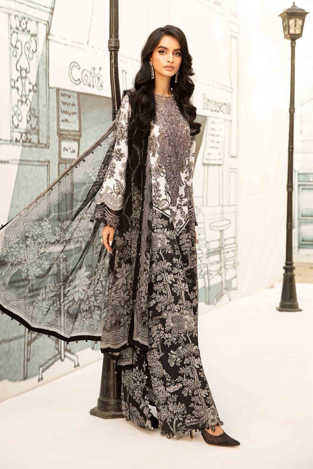 Maria B Lawn Unstitched 3 Piece Suit | Embroidered Neck & Daman