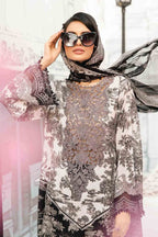 Maria B Lawn Unstitched 3 Piece Suit | Embroidered Neck & Daman