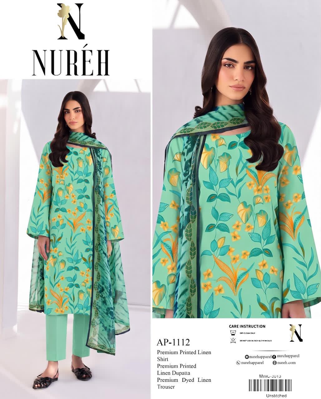 Linen 3pc print, Linen dupatta | unstitch | winter89