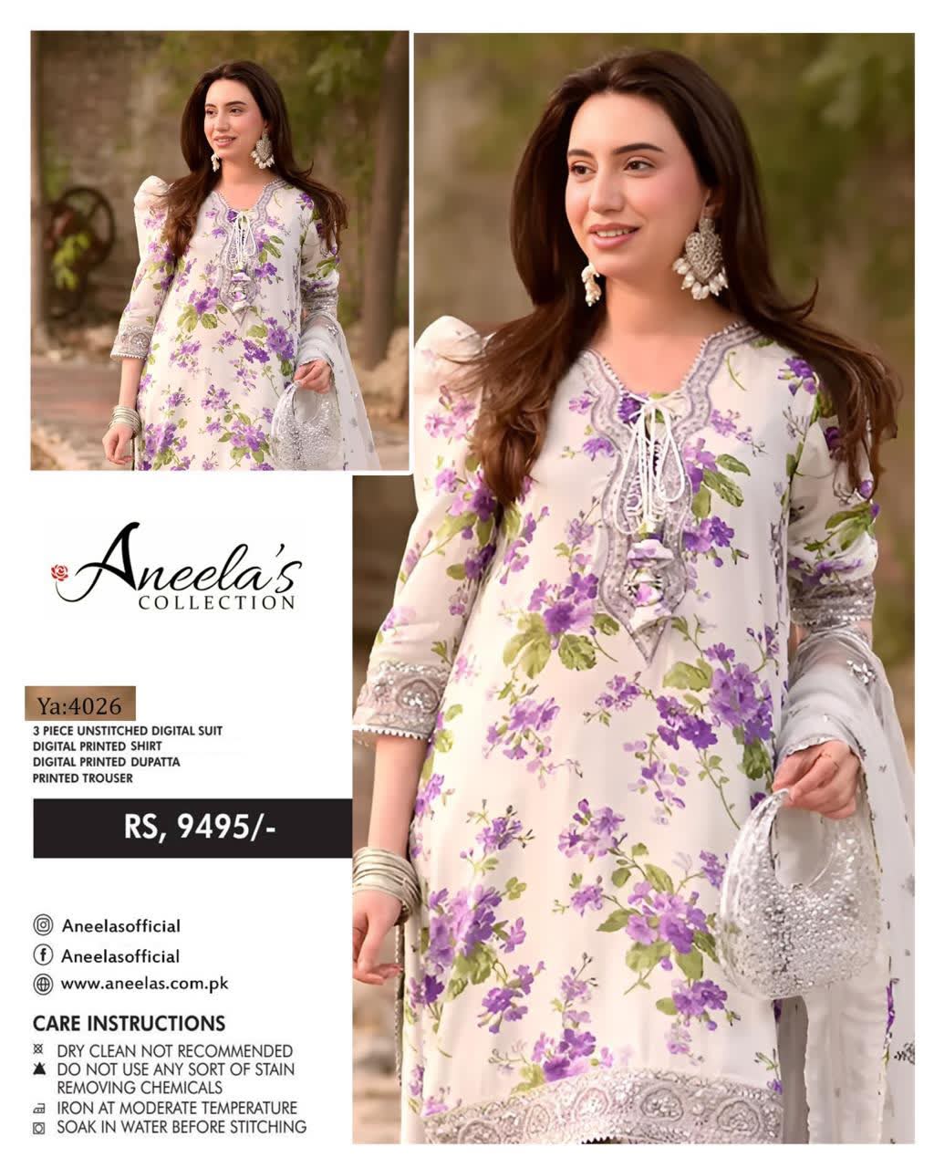 Linen 3pc print, Linen dupatta | unstitch | winter99