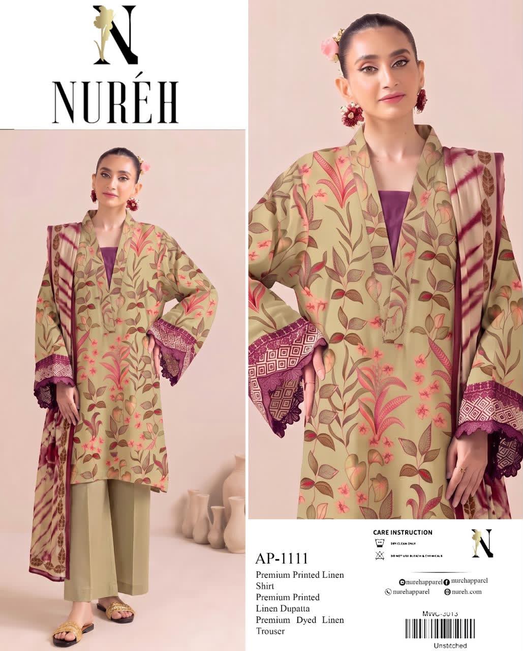 Linen 3pc print, Linen dupatta | unstitch | winter95