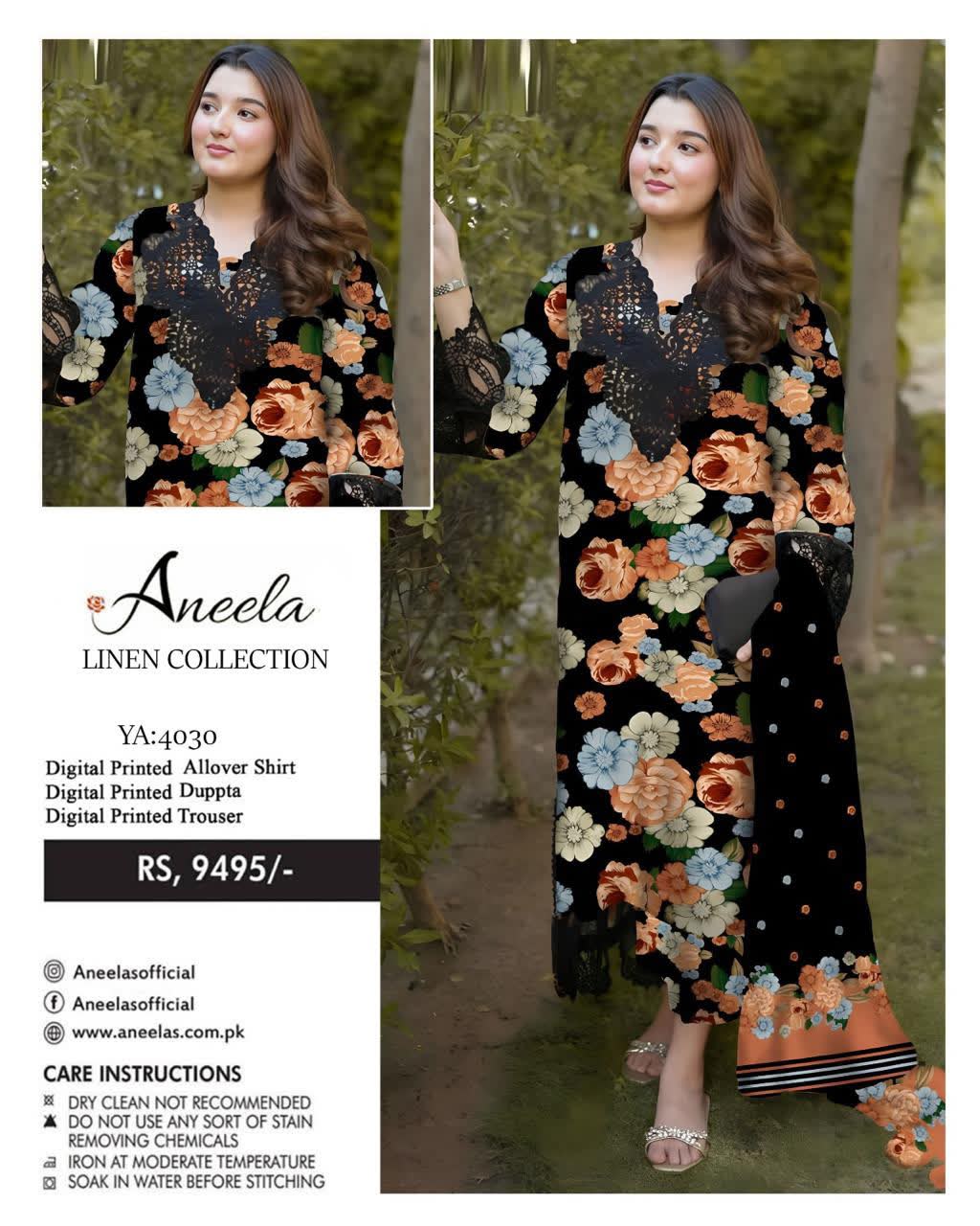 Linen 3pc print, Linen dupatta | unstitch | winter93