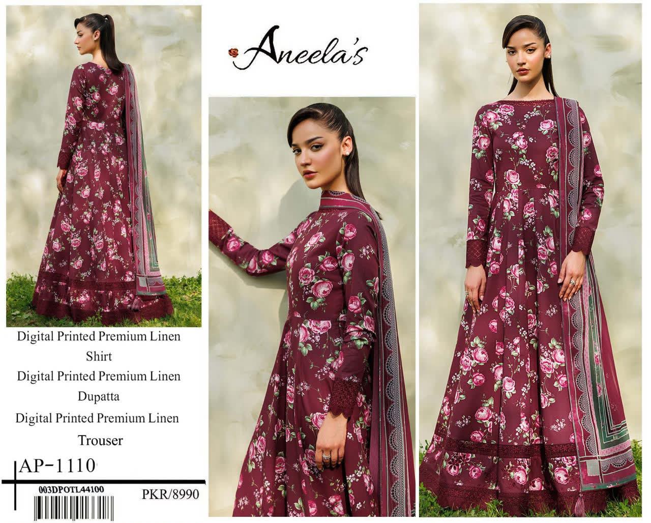 Linen 3pc print, Linen dupatta | unstitch | winter92
