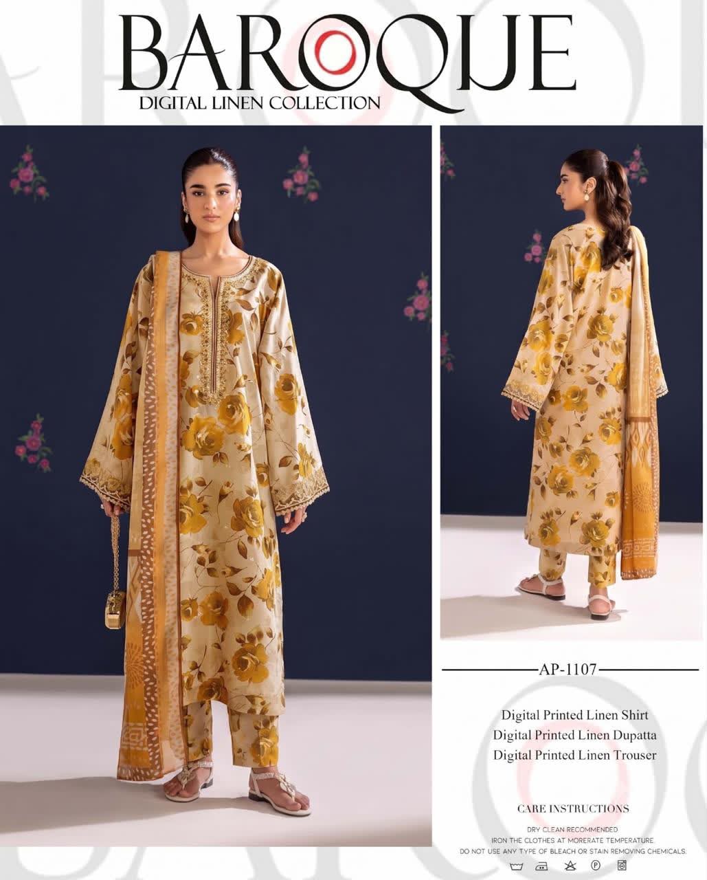 Linen 3pc print, Linen dupatta | unstitch | winter100