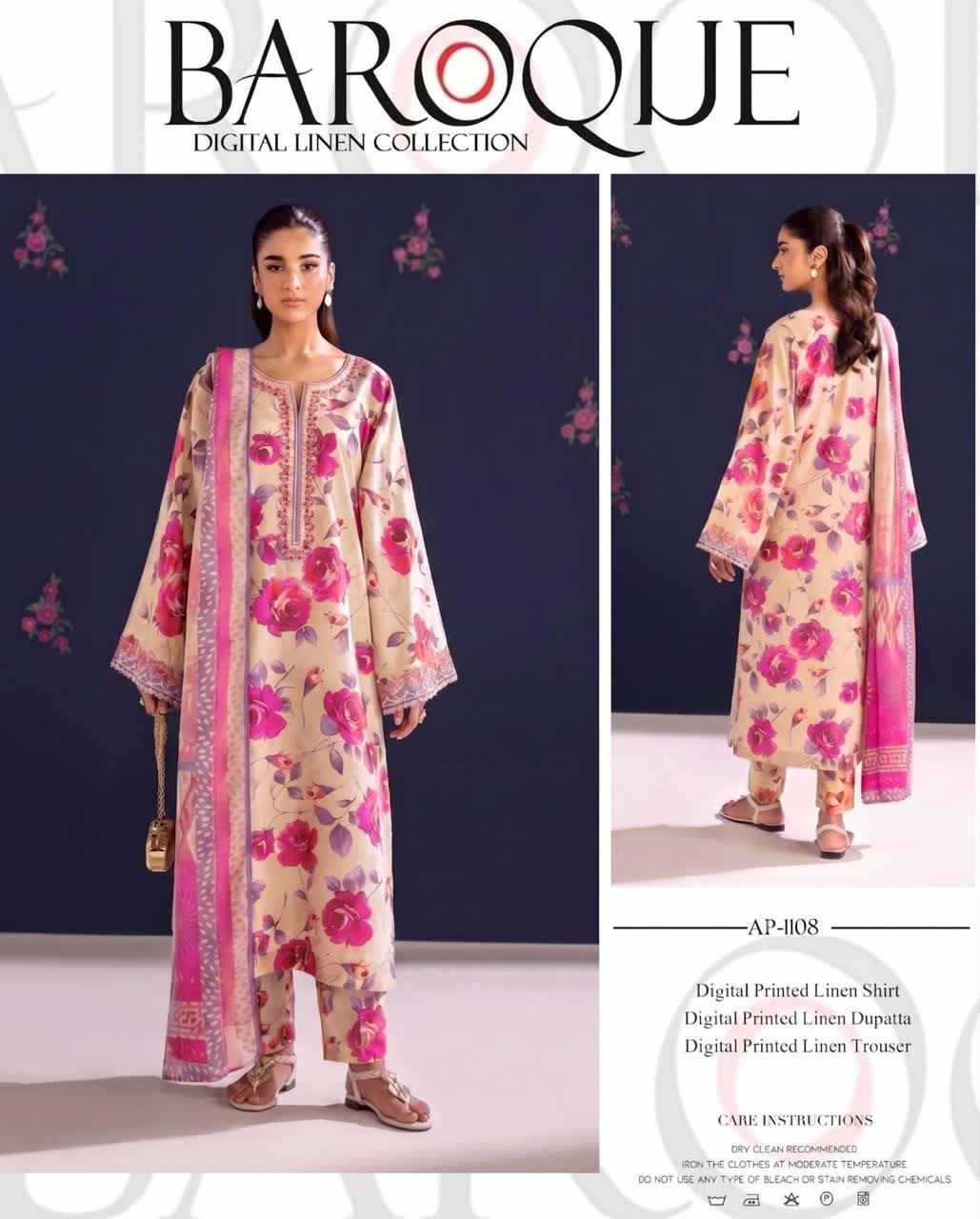 Linen 3pc print, Linen dupatta | unstitch | winter94