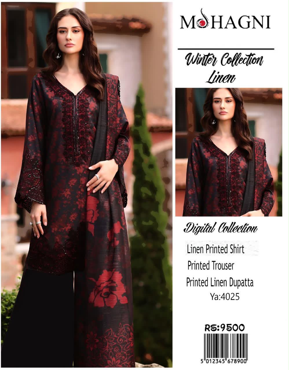 Linen 3pc print, Linen dupatta | unstitch | winter97