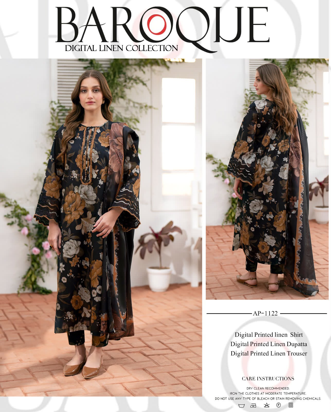 Linen 3pc print, Linen dupatta | unstitch | winter80