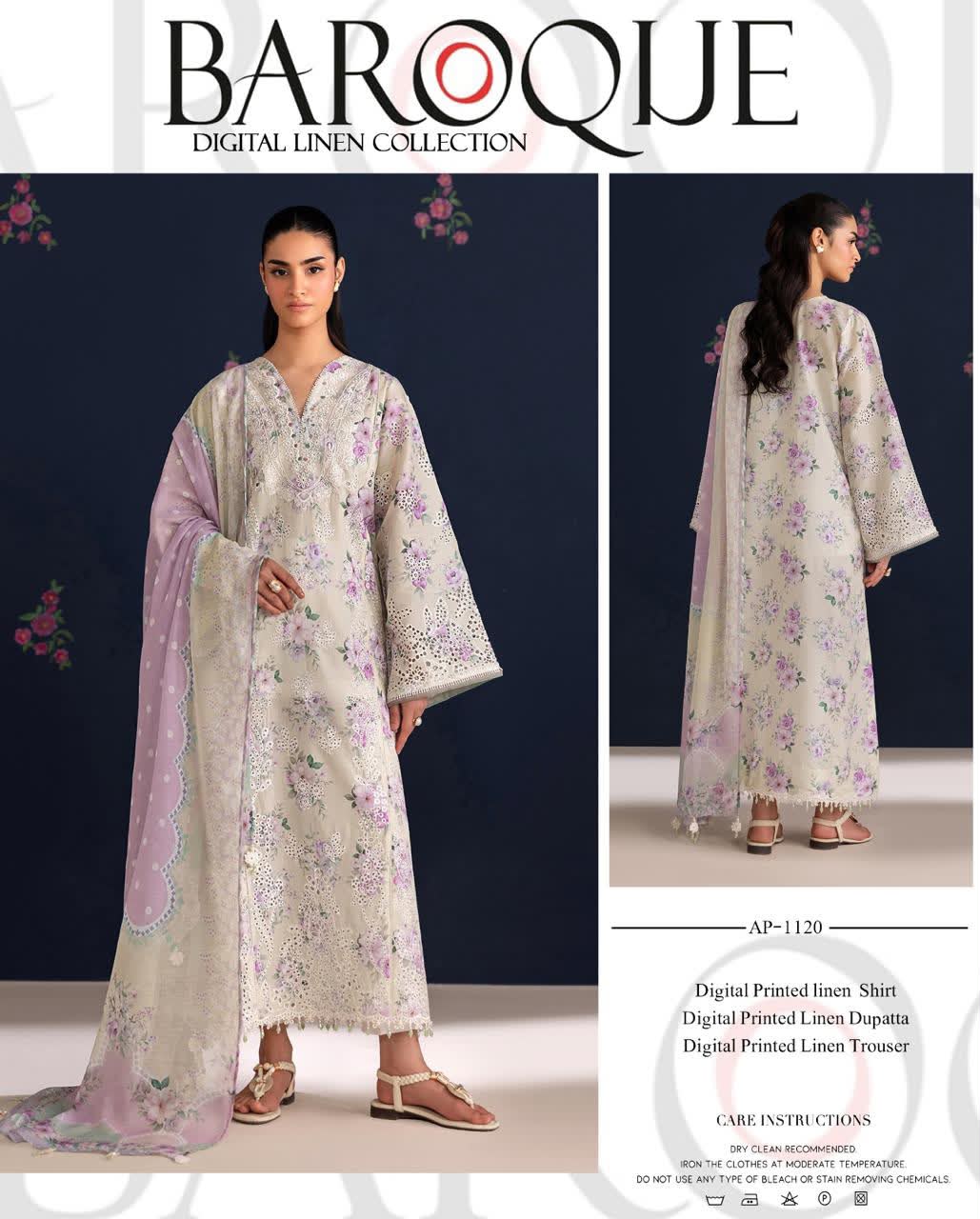 Linen 3pc print, Linen dupatta | unstitch | winter75