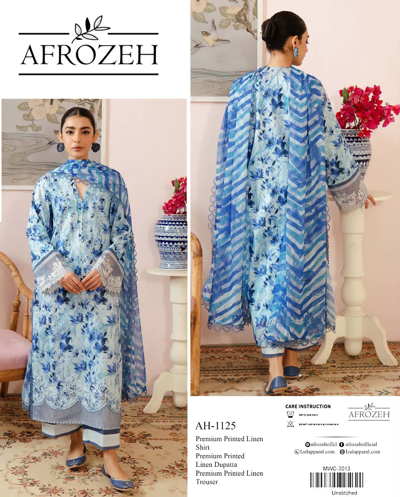 Linen 3pc print, Linen dupatta | unstitch | winter76