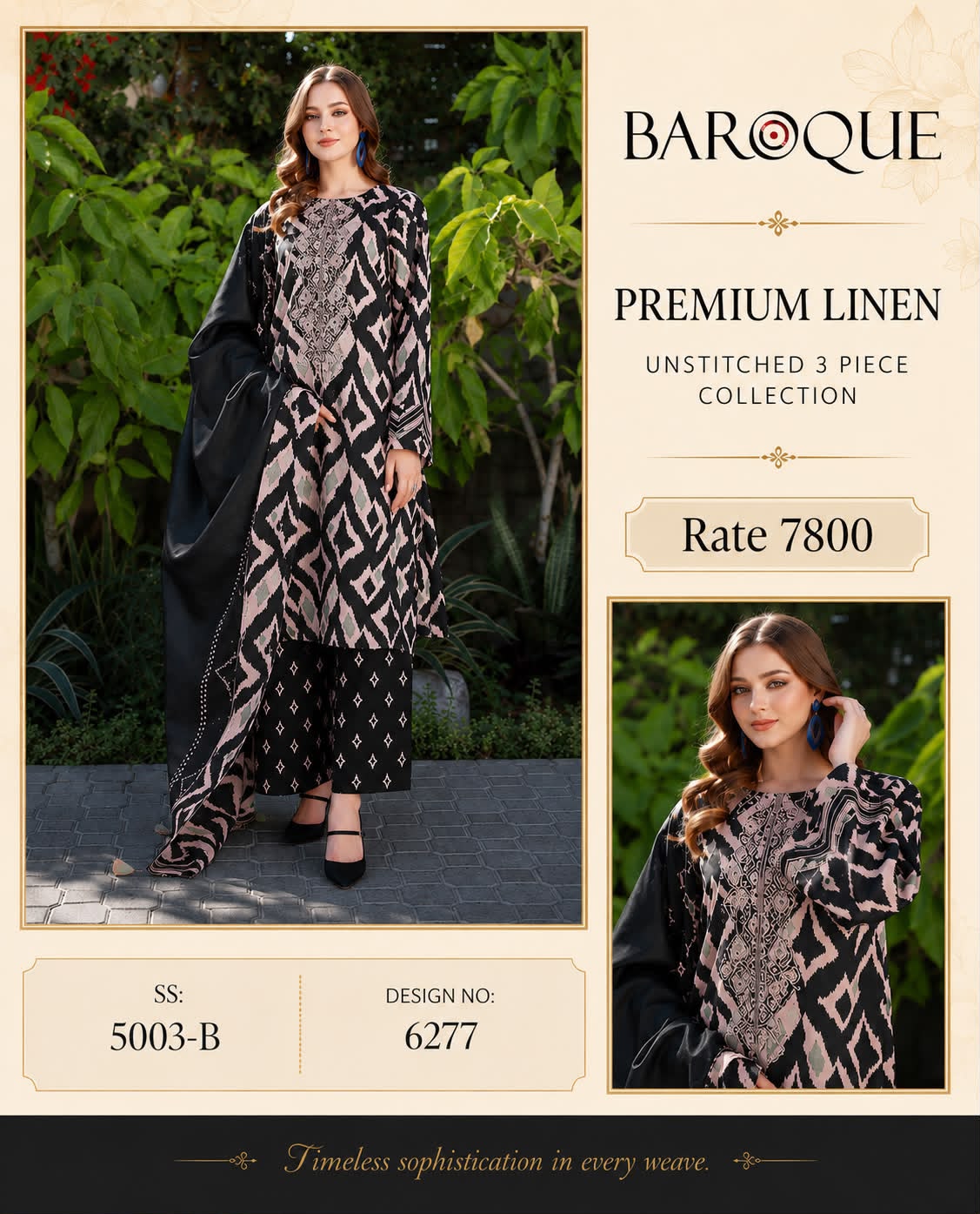 Linen 3pc print, Linen dupatta | unstitch | winter78