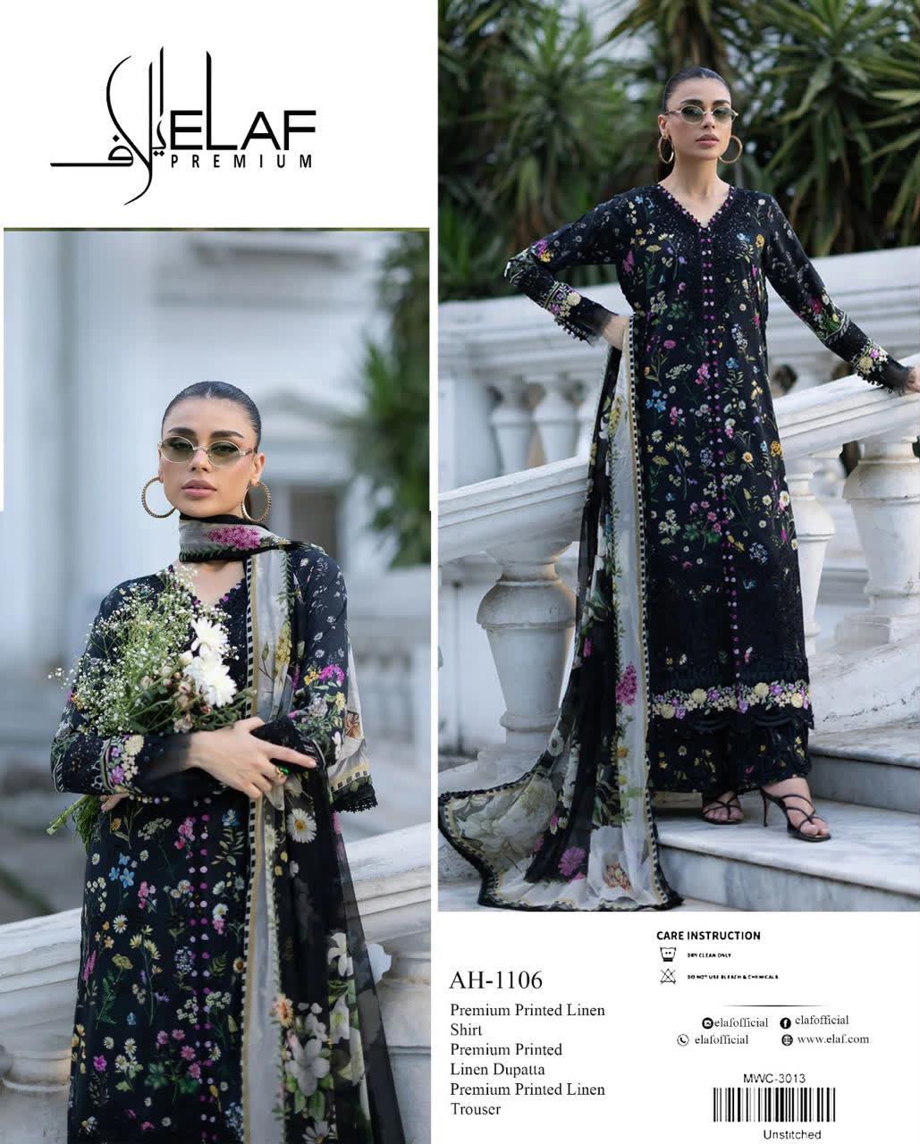 Linen 3pc print, Linen dupatta | unstitch | winter74