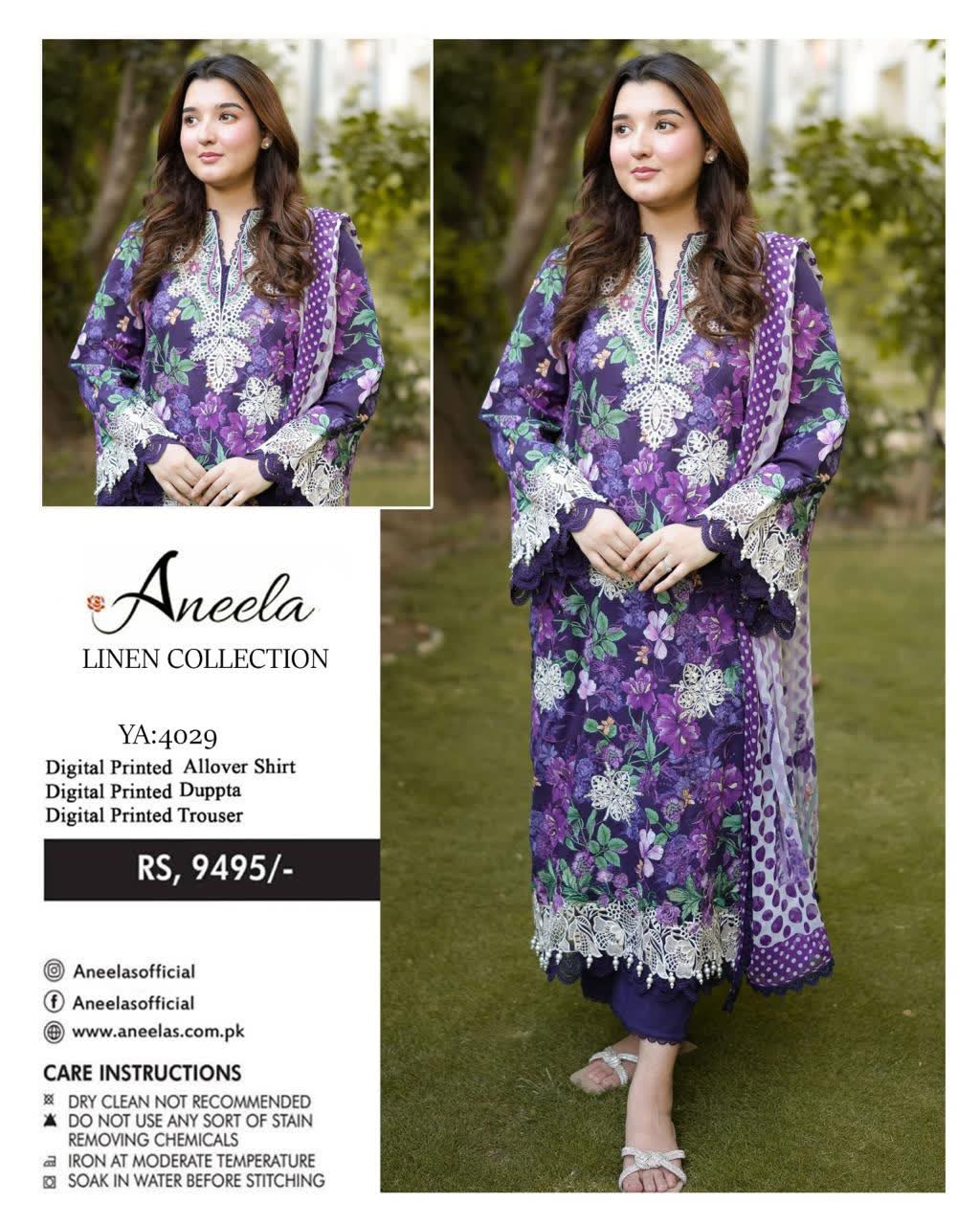 Linen 3pc print, Linen dupatta | unstitch | winter79